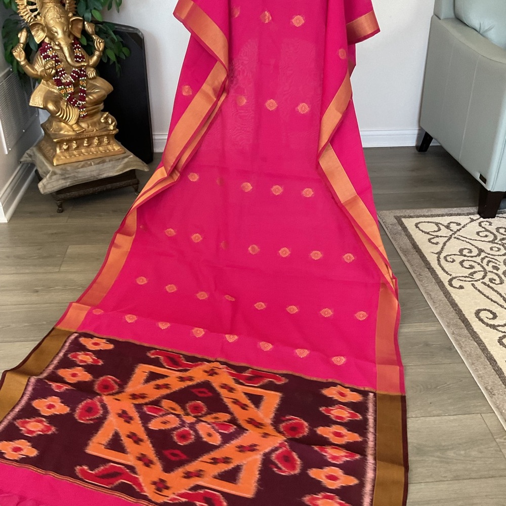 Women’s Pink & Gold Assam silk mix saree sari